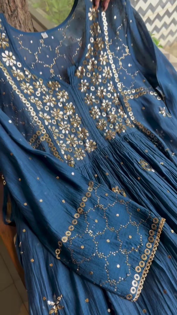 Royal Blue Mirror Work Anarkali Kurta - Image 2
