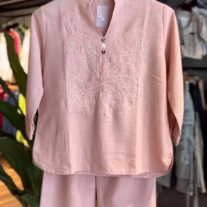 Chic Embroidered Cotton Co-Ord Set – Blush Pink
