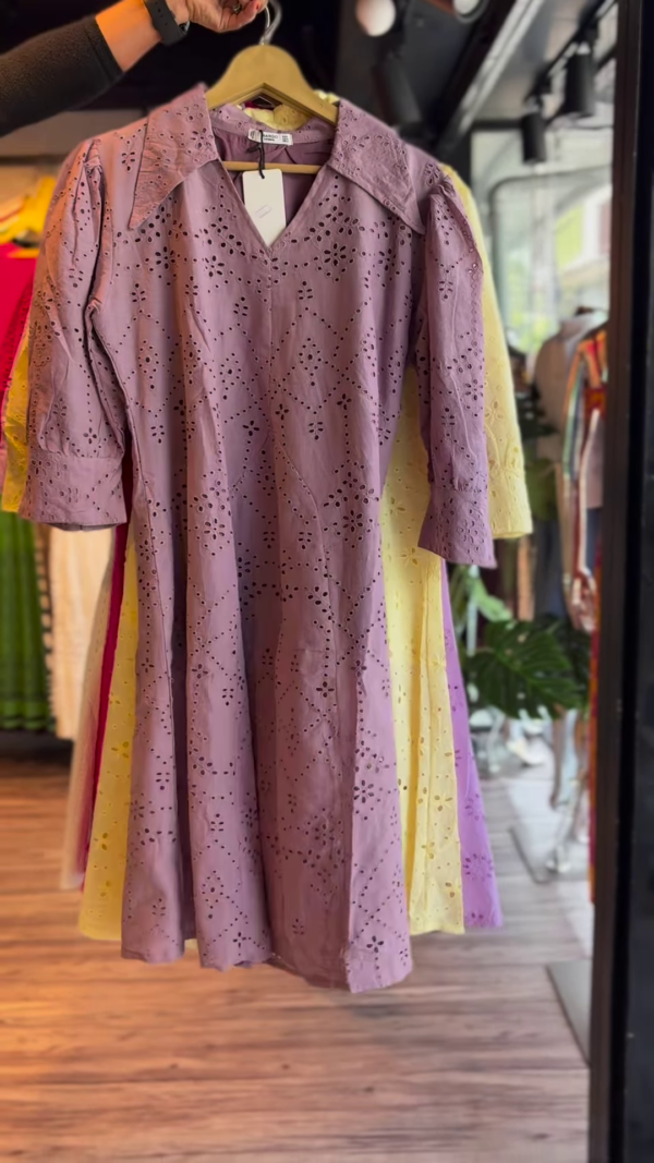 Sunshine Yellow Embroidered Cotton Midi Dress - Image 4