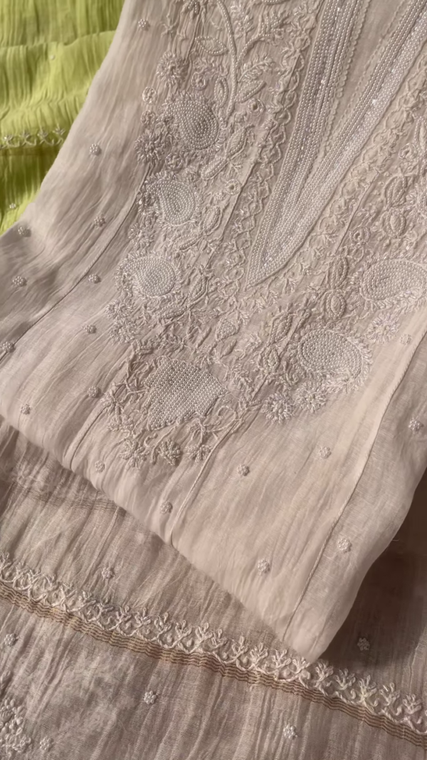 Lime Zest Embroidered Chikankari Unstitched Suit Fabric - Image 6