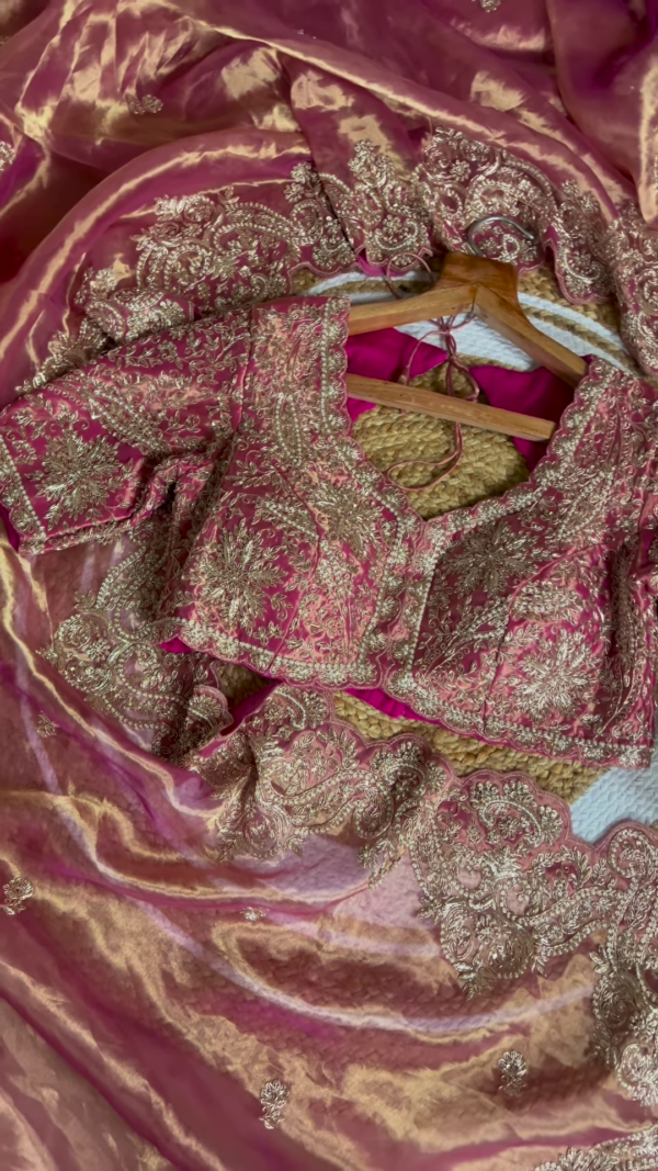 Pink and Gold Embroidered Unstitched Gharara Suit Set