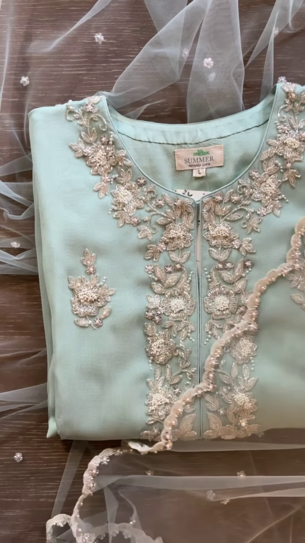 Light Blue Embroidered Unstitched Chanderi Suit Set