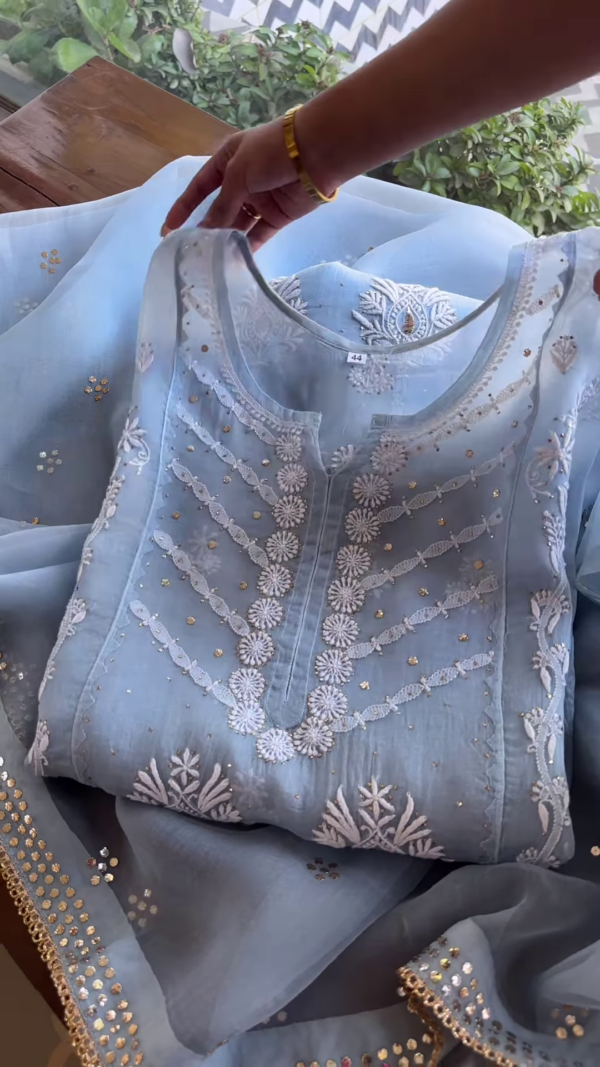 Sky Blue Chikankari and Mirror Work Unstitched Suit Set