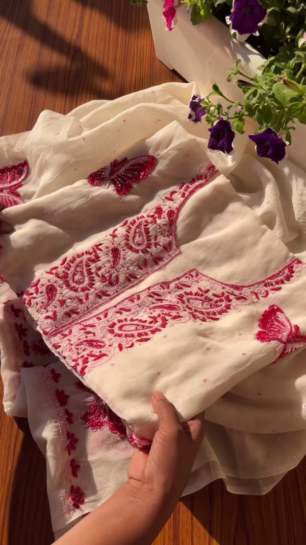 Off-White Kashmiri Embroidered Unstitched Suit Set