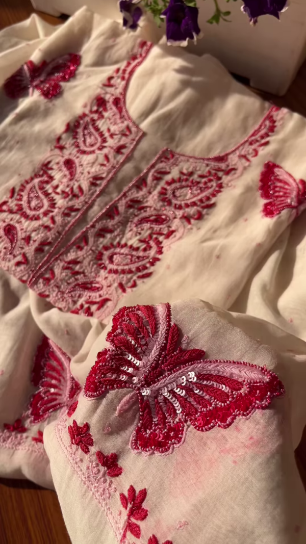 Off-White Kashmiri Embroidered Unstitched Suit Set - Image 2