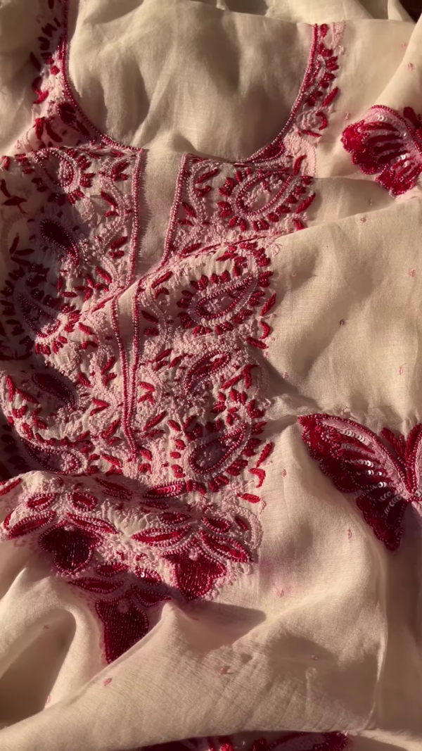 Off-White Kashmiri Embroidered Unstitched Suit Set - Image 3