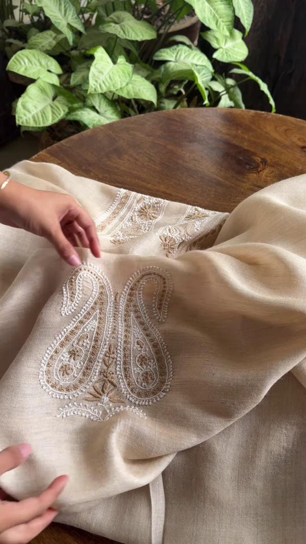Ivory Embroidered Linen Blend Unstitched Suit Set - Image 3