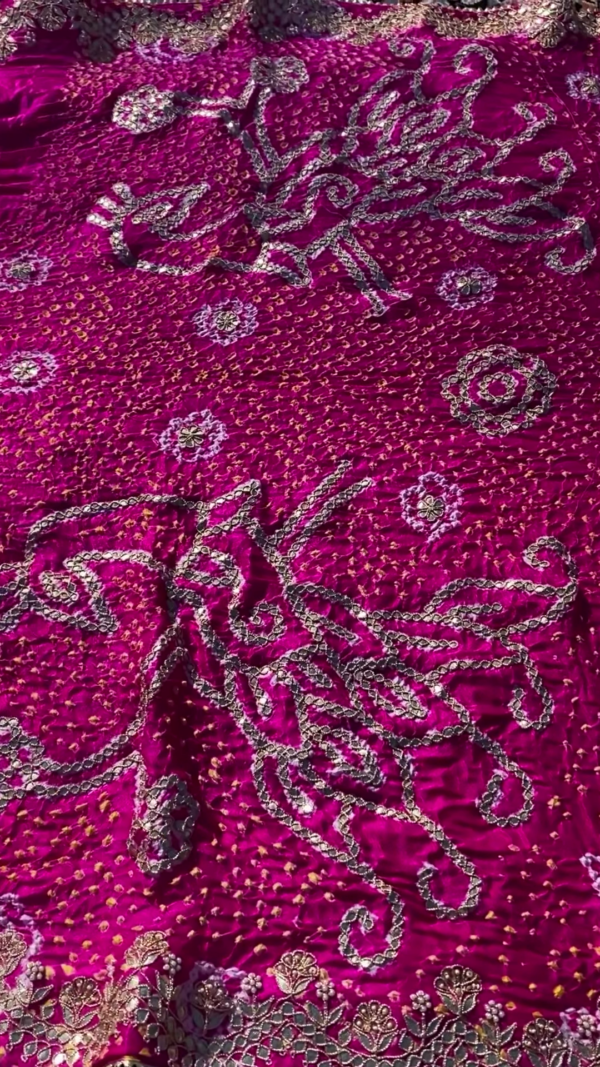 Rani Pink Hand-Embroidered Tissue Silk Saree Fabric - Image 3