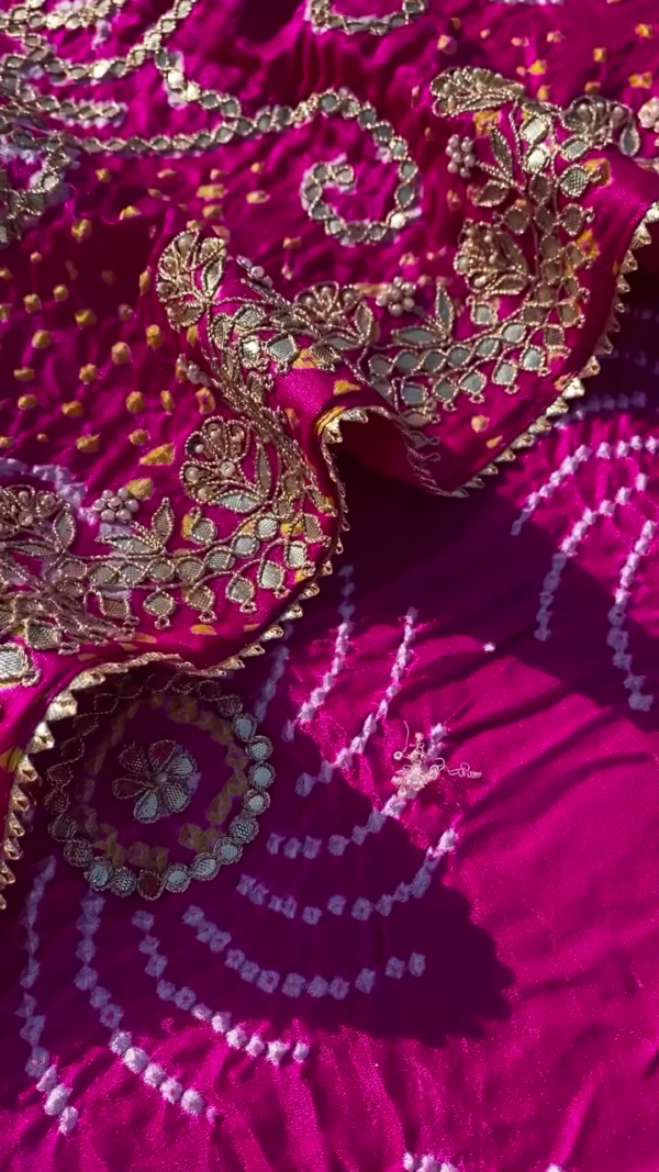 Rani Pink Hand-Embroidered Tissue Silk Saree Fabric