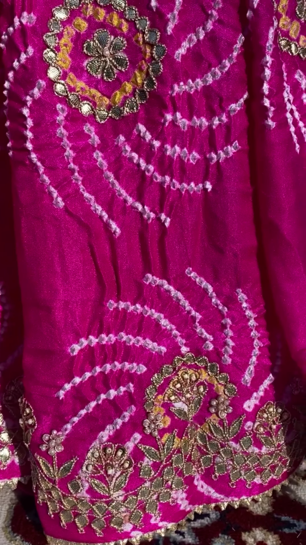 Rani Pink Hand-Embroidered Tissue Silk Saree Fabric - Image 2