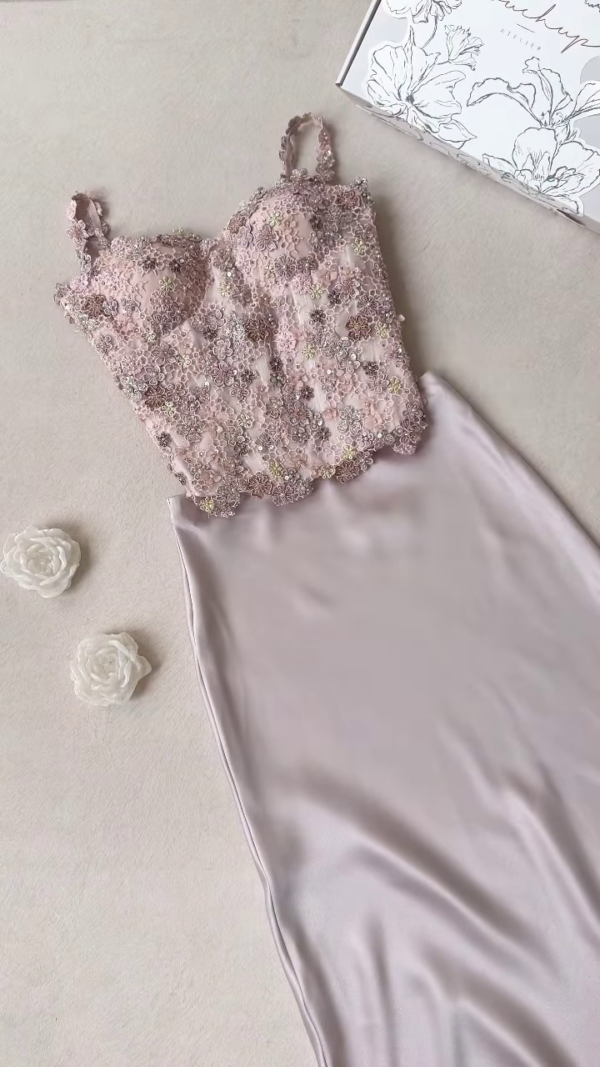 Petal Pink Sequin Embellished Corset Gown