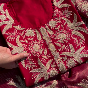 Crimson Zari Embroidered Unstitched Suit Set